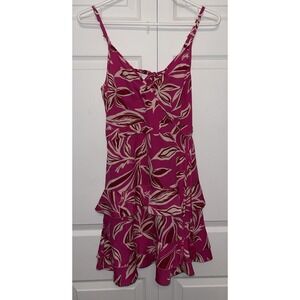 Band of the Free Hot Pink Tropical Faux Wrap Mini Dress Small beach vacation